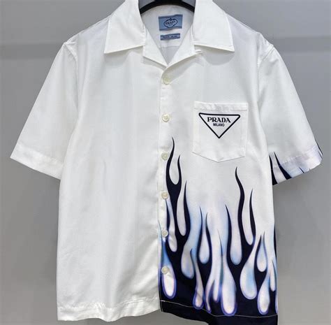 prada flames shirt|prada striped shirt.